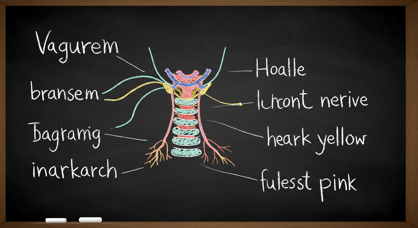 Anatomy of the vagus nerve branching from the brainstem through the neck to the heart lungs and digestive organs