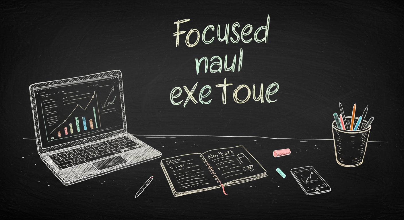 A focused desk setup with one laptop, one notebook, one pen, a phone placed in another room, and only one open document on the screen