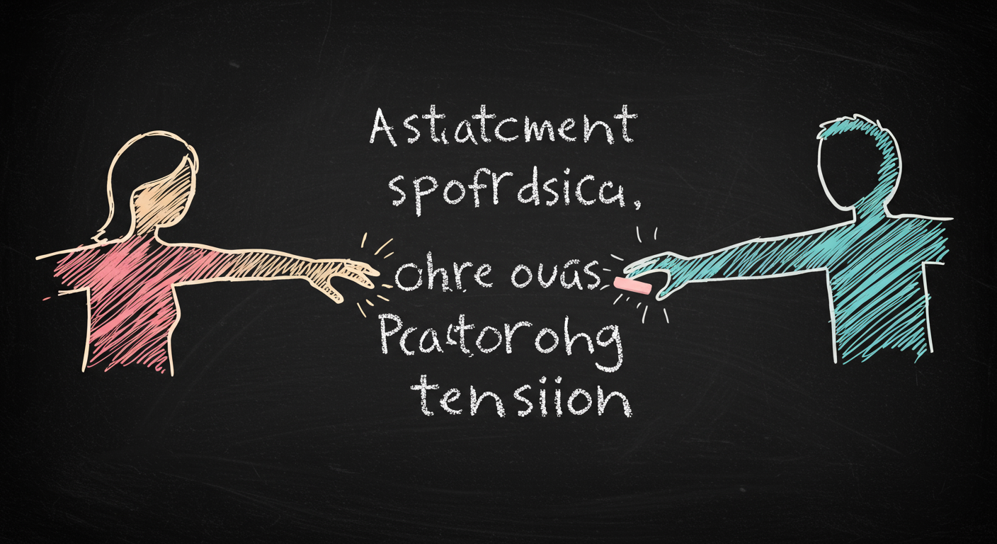 two people in a relationship conflict with one reaching out and the other pulling away, showing attachment pattern tension
