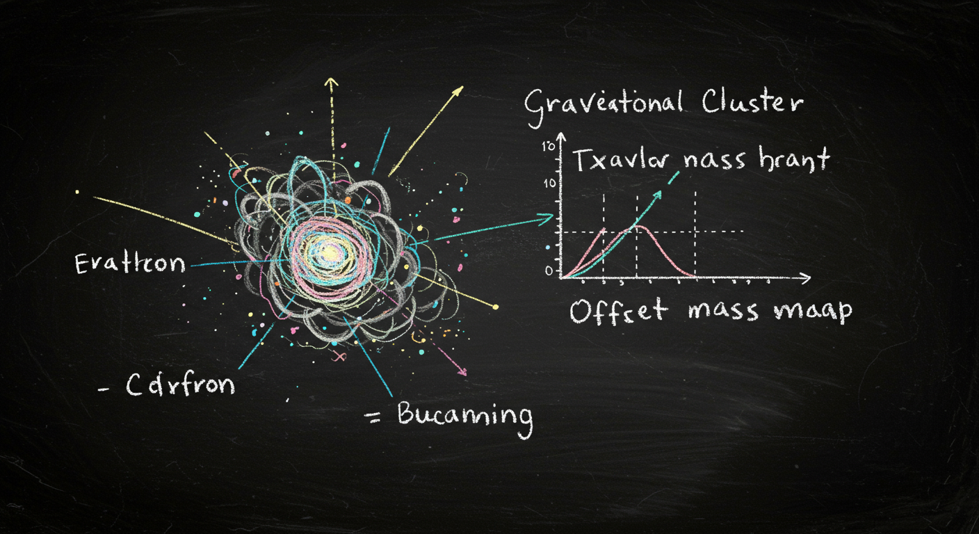 A galaxy cluster with gravitational lensing arcs and an offset mass map