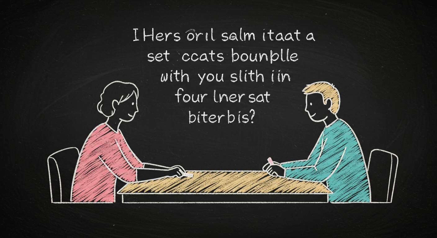 A person calmly setting a boundary with another person at a kitchen table, showing a clear respectful conversation with space between them